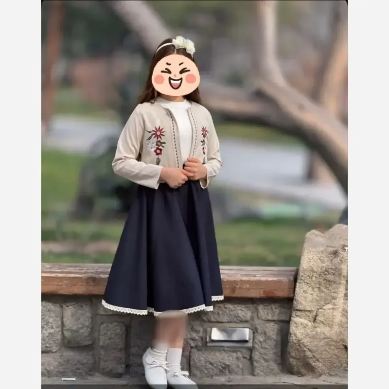 سه تکه گلدوزی دخترانه مجلسی تاپ و کت و دامن سایز 1 تا 3