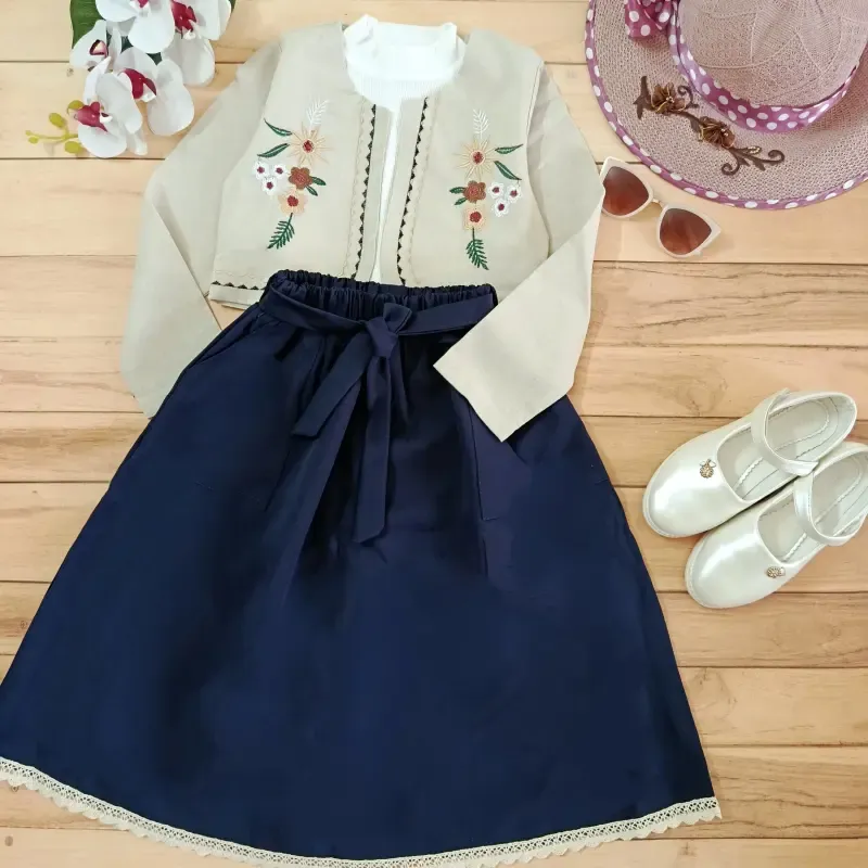سه تکه گلدوزی دخترانه مجلسی تاپ و کت و دامن سایز 1 تا 3