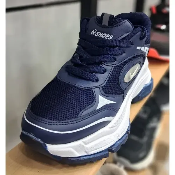 کفش اسپرت زنانه نایک سورمه ای لژدار رویه اسپیسر و چرم صنعتی